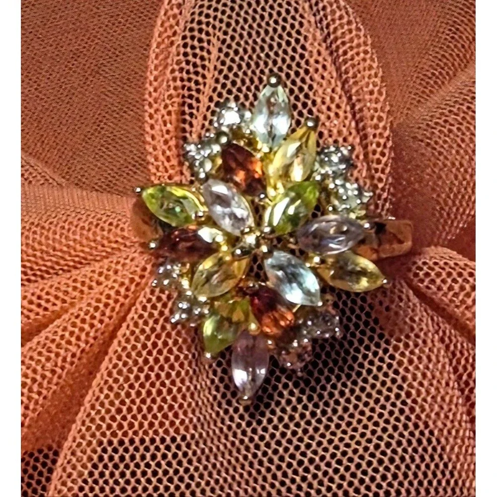 Vintage 925 Silver Colorful Rhinestone Ring Size 8